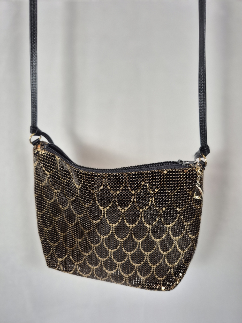VTG Whiting & Davis Black and Gold Mesh  Crossbody Purse